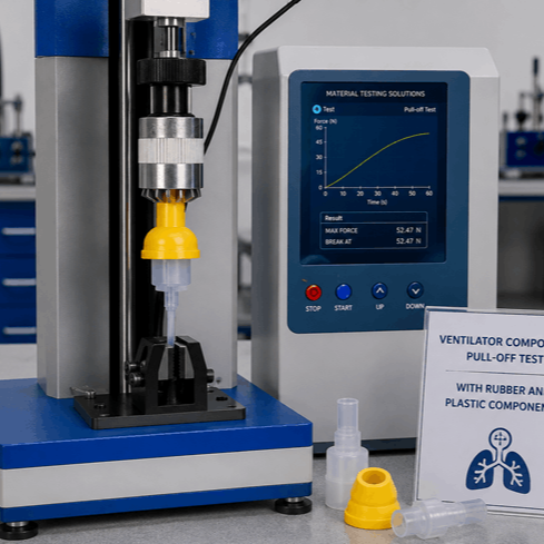 Ventilator component pull-off test with rubber and plasctic components